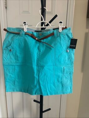 Point Zero Turquoise Utility Skirt with Brown Belt 98% cotton